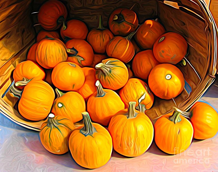 Basket of Little Pumpkins Expressionist Effect Photograph by Rose Santuci-Sofranko