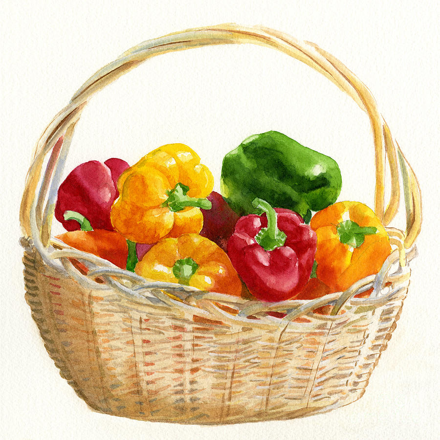 Basket Painting - Basket of Peppers Square Design by Sharon Freeman