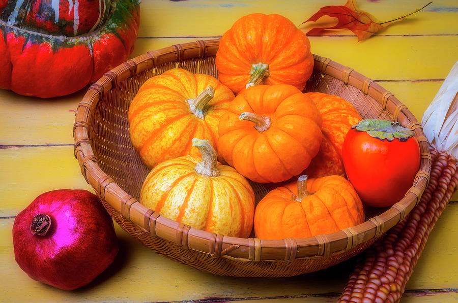 Basket Of Pumpkins Full Autumn Photograph by Garry Gay