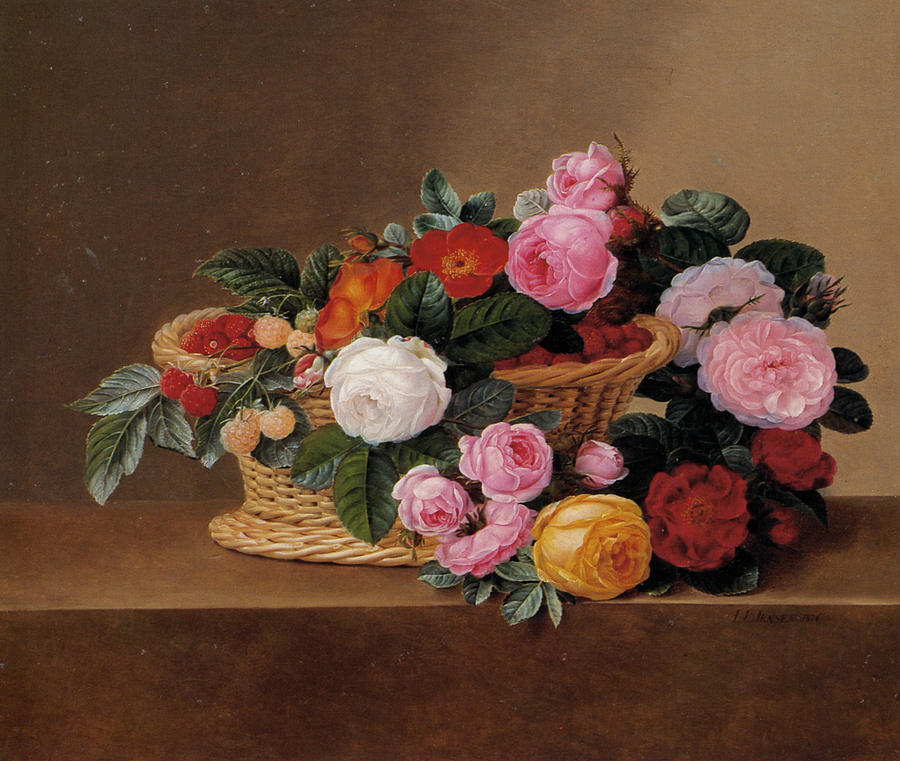 Basket of Roses Painting by johan Laurentz