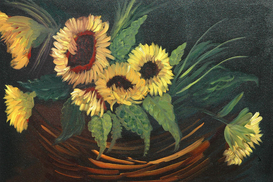 Sun Flowers Relief - Basket of Sun Flowers by Joseph Kozenczak
