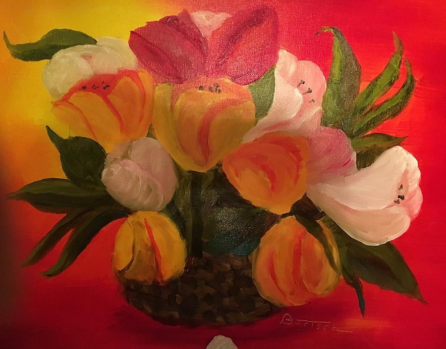 Basket of Tulips Painting by David Bartsch
