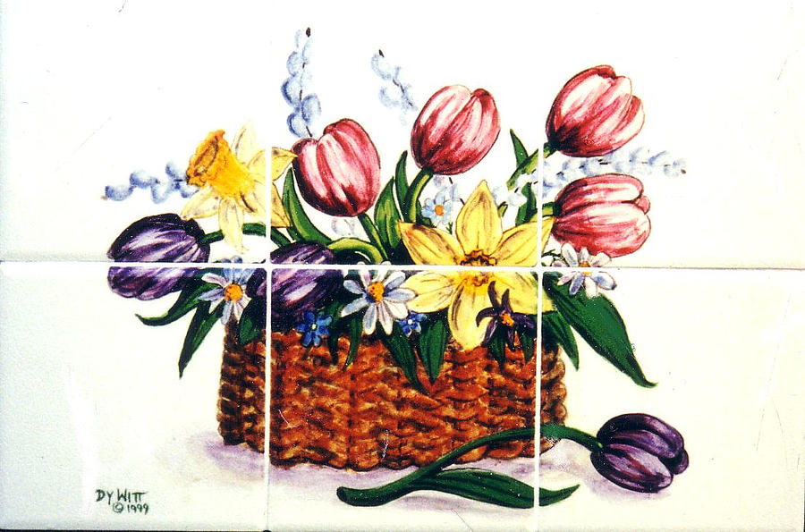 Tulip Painting - Basket of Tulips by Dy Witt