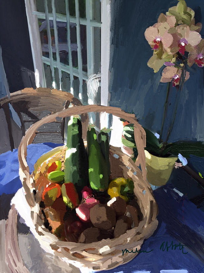 Basket of Veggies and Orchid Painting by Melissa Abbott