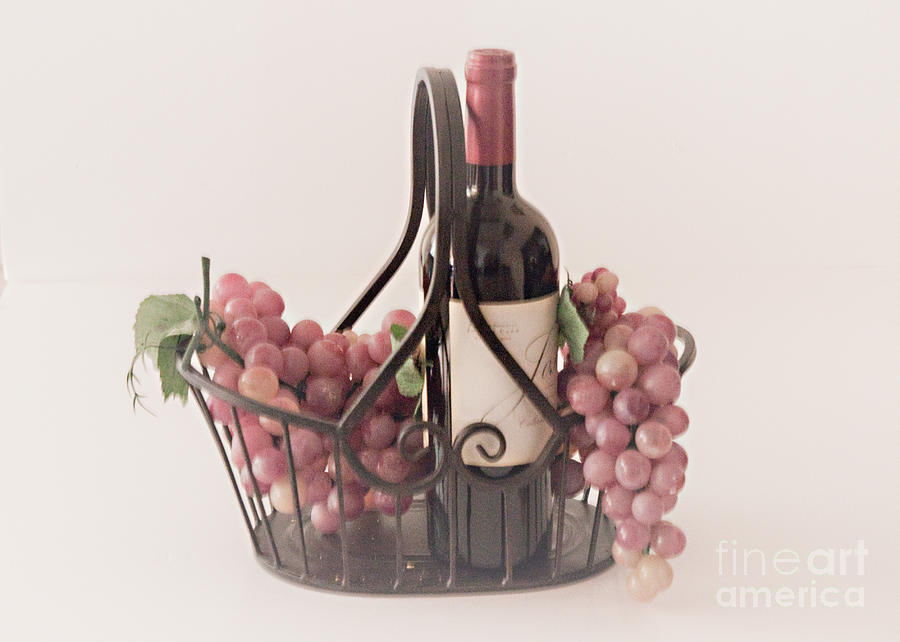 Basket of Wine and Grapes Photograph by Sherry Hallemeier
