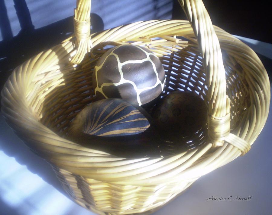 Garden Photograph - Basket with Brown Patterned Decor in the Sunlight by Monica C Stovall