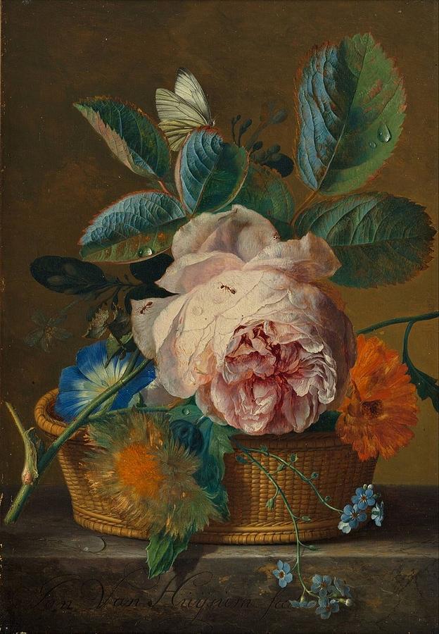 Basket with flowers Painting by Jan van Huysum