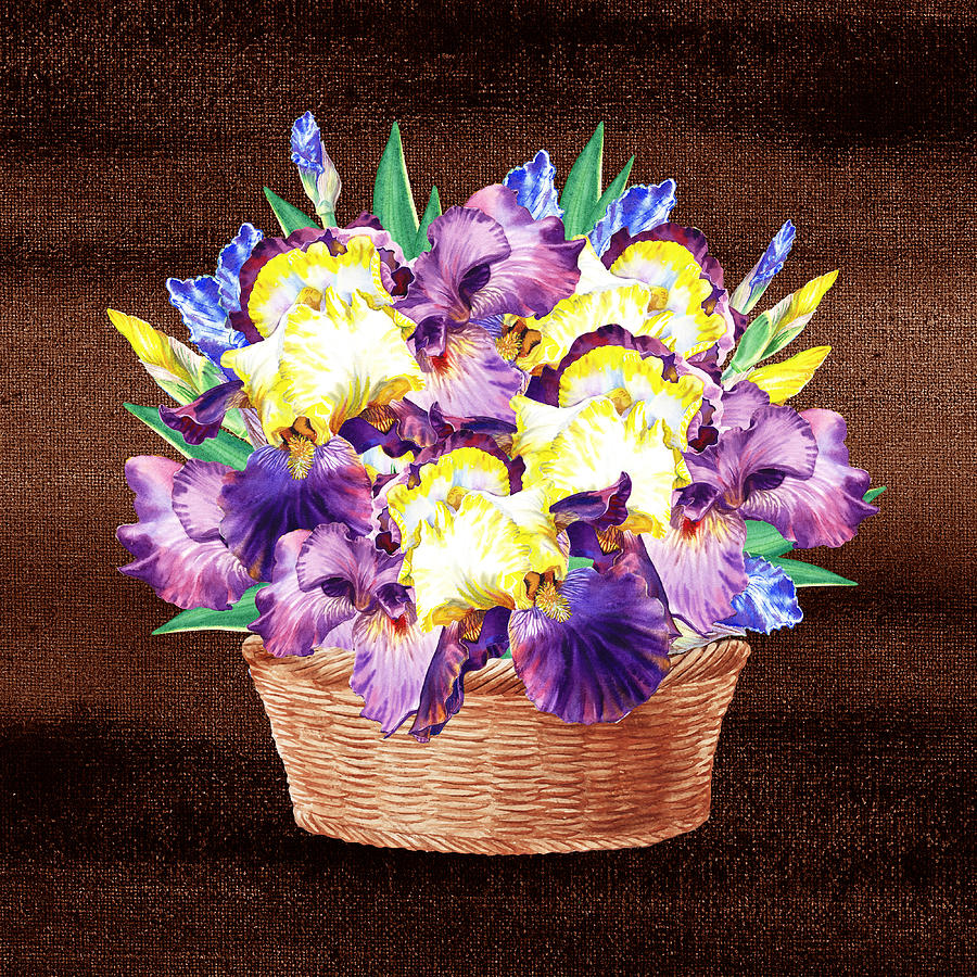 Basket With Iris Flowers Painting by Irina Sztukowski