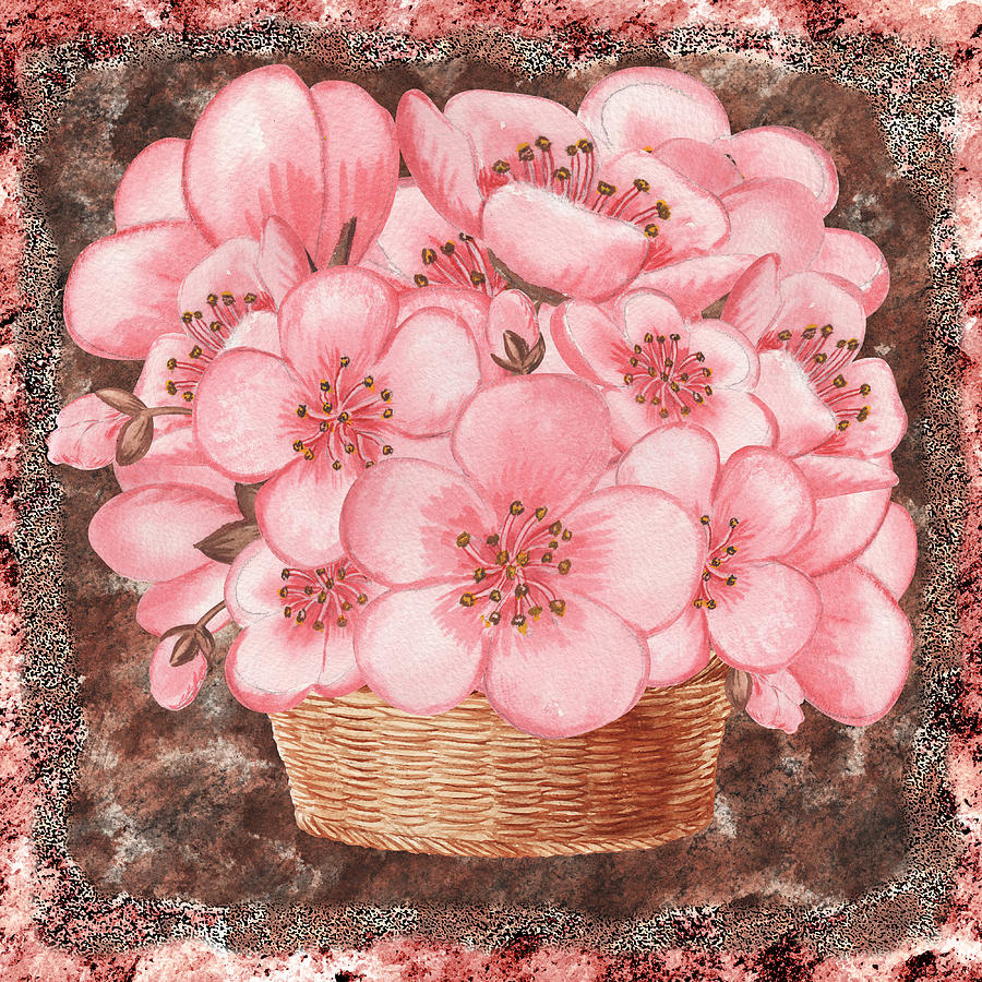 Basket With Pink Flowers Painting by Irina Sztukowski