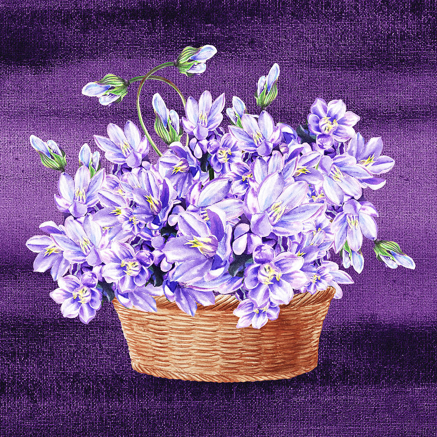 Basket With Purple Flowers Painting by Irina Sztukowski