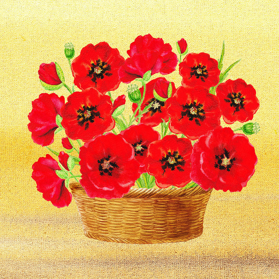 Poppy Painting - Basket With Red Poppies by Irina Sztukowski