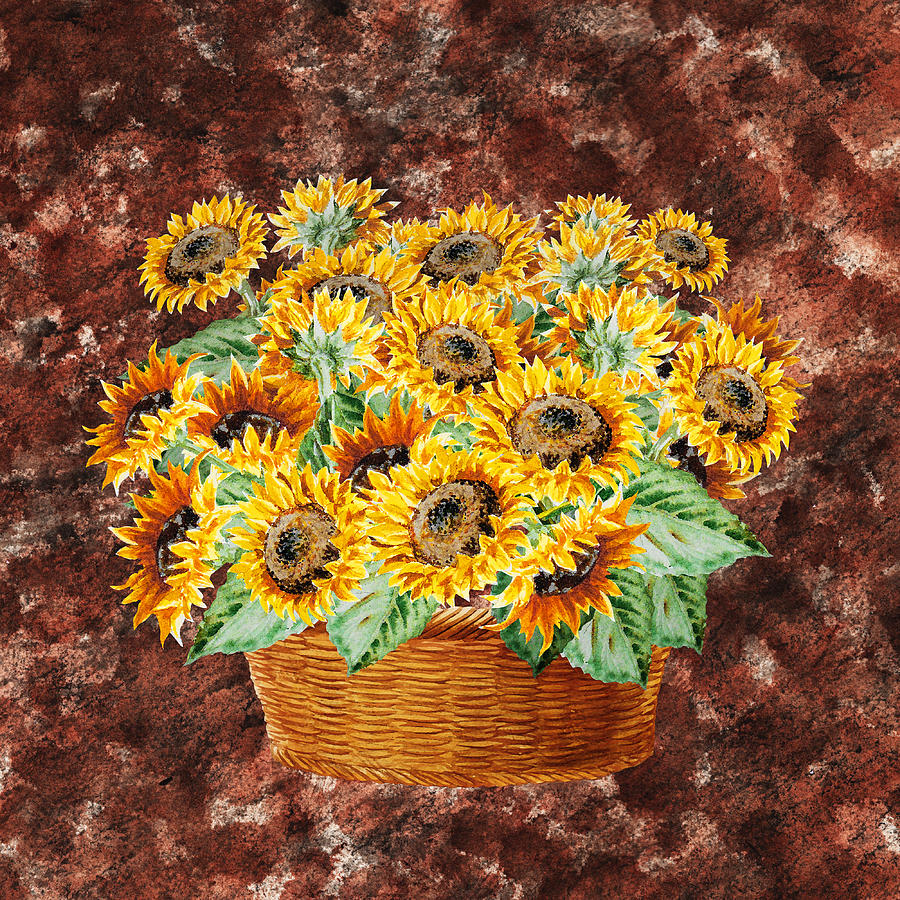 Flower Painting - Basket With Sunflowers by Irina Sztukowski