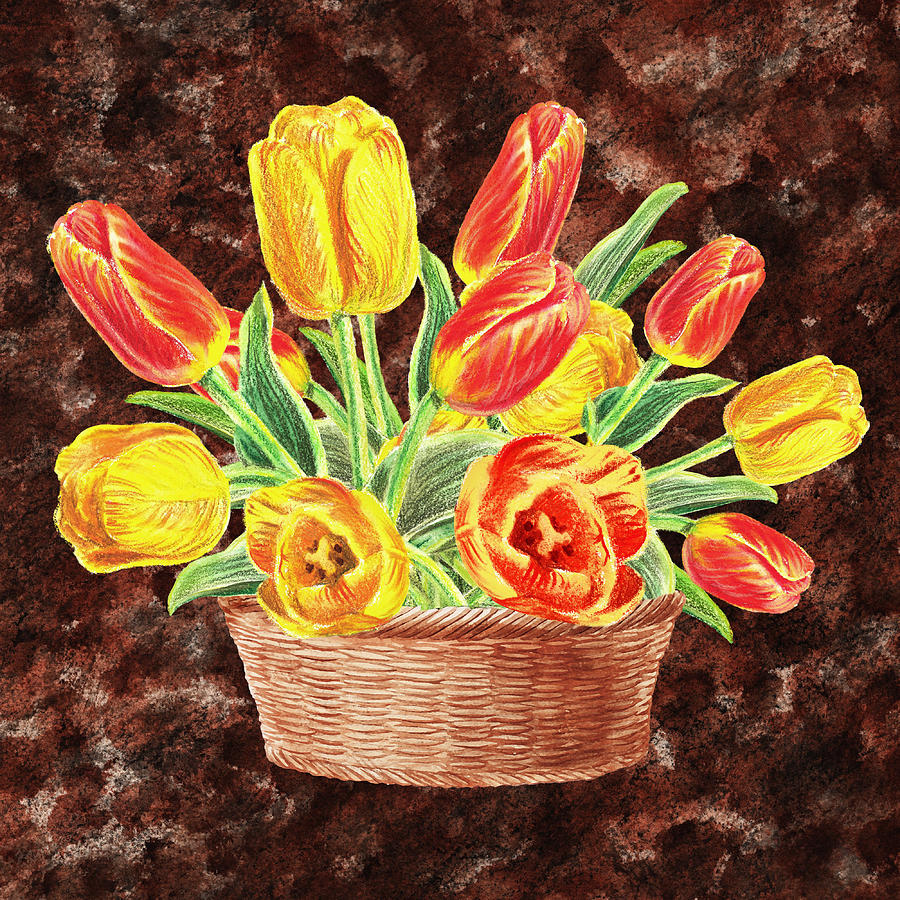 Basket With Tulips Painting by Irina Sztukowski