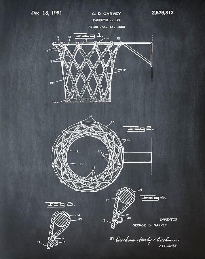 Basketball Net Patent 1951 in Chalk Drawing by Bill Cannon