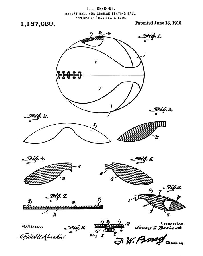 Basketball Patent 1916 Digital Art by Bill Cannon