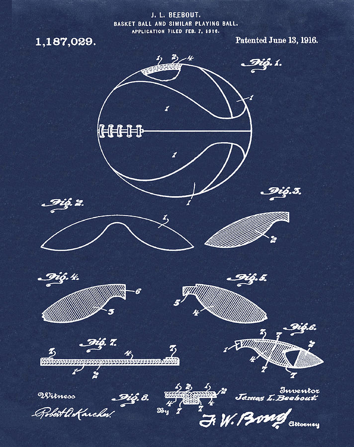 Basketball Patent 1916 Blue Digital Art by Bill Cannon
