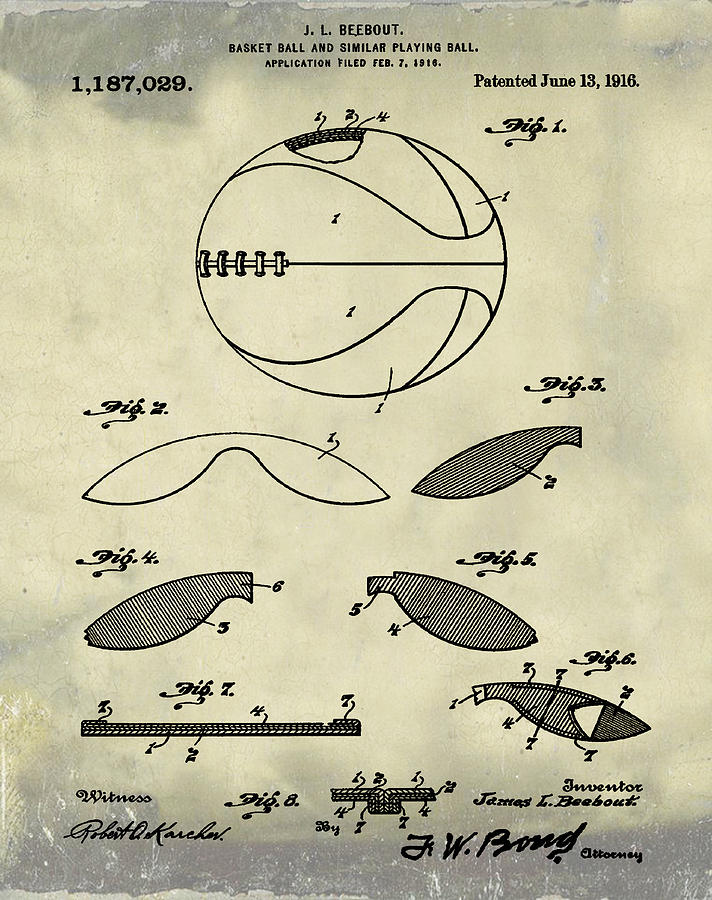 Basketball Patent 1916 Faded Grunge Digital Art by Bill Cannon