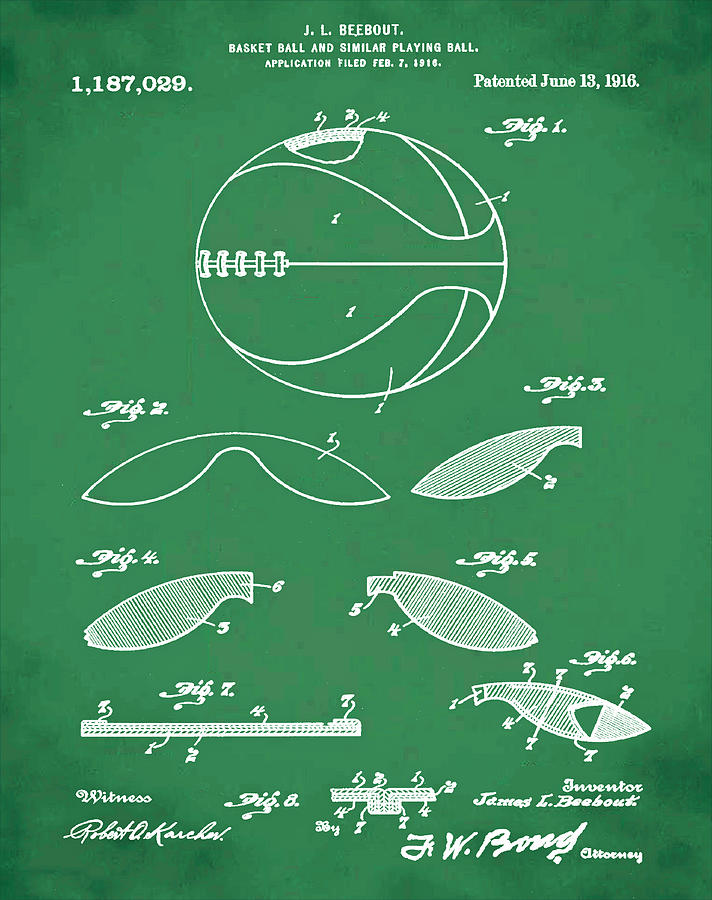 Basketball Patent 1916 Green Digital Art by Bill Cannon