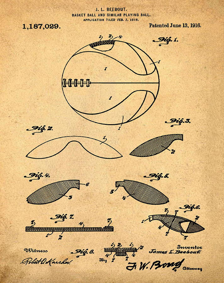 Basketball Patent 1916 Sepia Digital Art by Bill Cannon