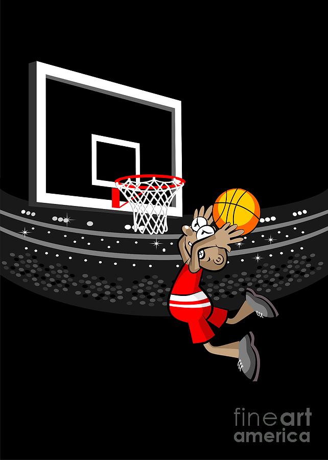 Basketball Player Jumping In The Stadium And Flying To Shoot The Ball In The Hoop Digital Art By Daniel Ghioldi