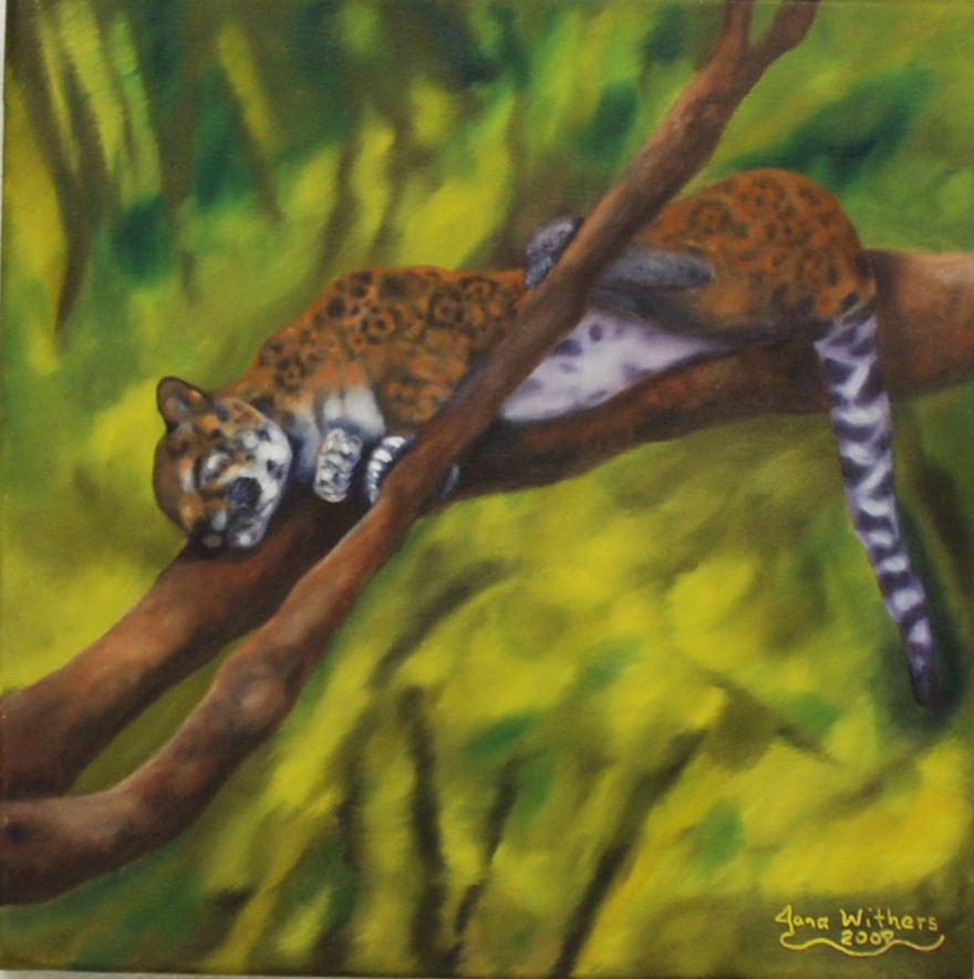 Jaguar Painting - Basking in Belize by Jana Withers Jaguar Painting - Basking in Belize by Jana Withers