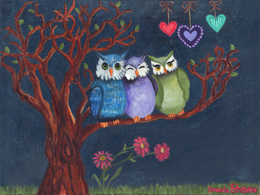Whimsical Animals Painting - Basking in the Midnight Sparkle by Amanda Johnson