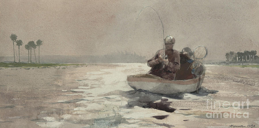 Bass Fishing  Florida, 1890 Painting by Winslow Homer