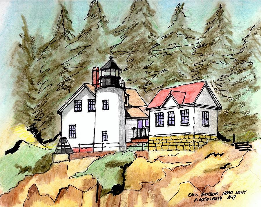 Bass Harbor Head Light Drawing by Paul Meinerth