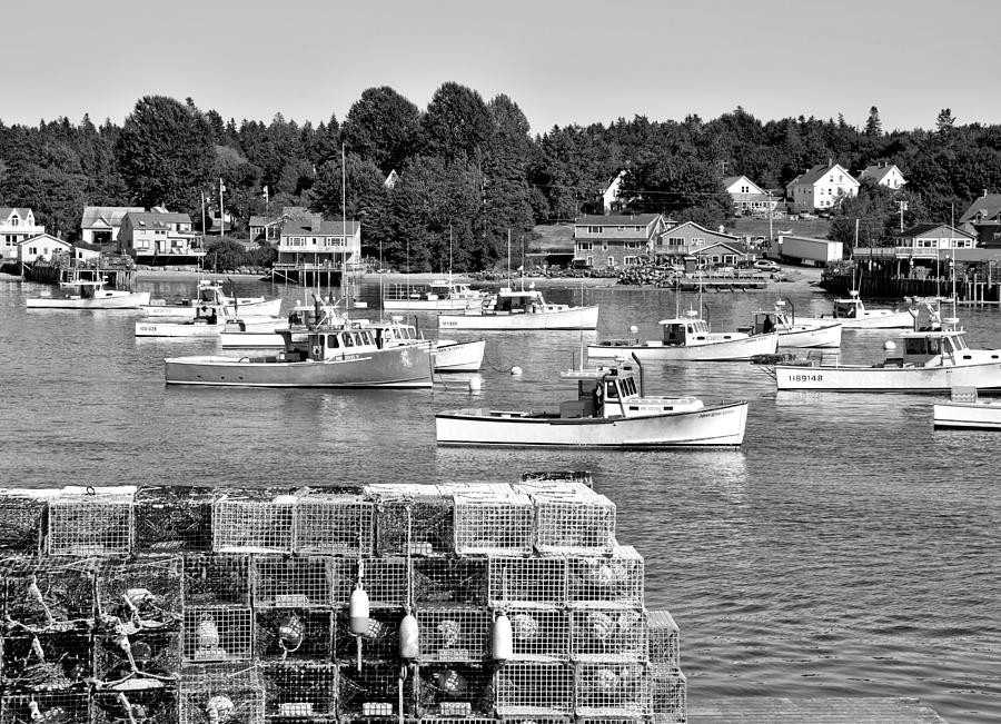 Bass Harbor in black and white Photograph by Brendan Reals