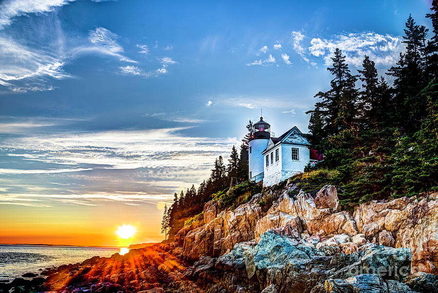Bass Harbor Head Light at Sunset Photograph by Jean Hutchison