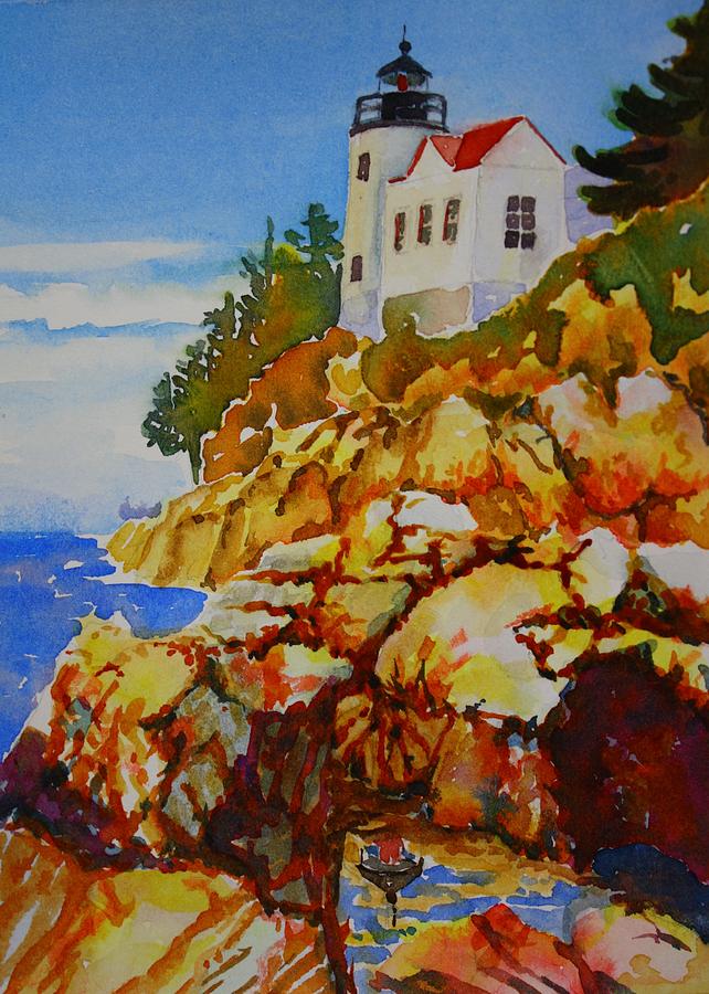 Bass Harbor Light House Painting by Tara Moorman