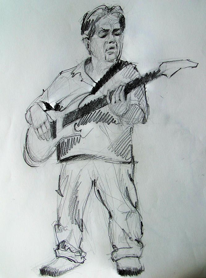 Bass player keeps the path clear Drawing by Charles Peck