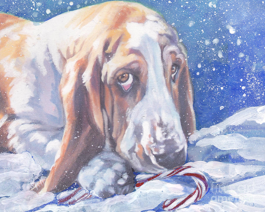 Basset Hound Christmas Painting by Lee Ann Shepard