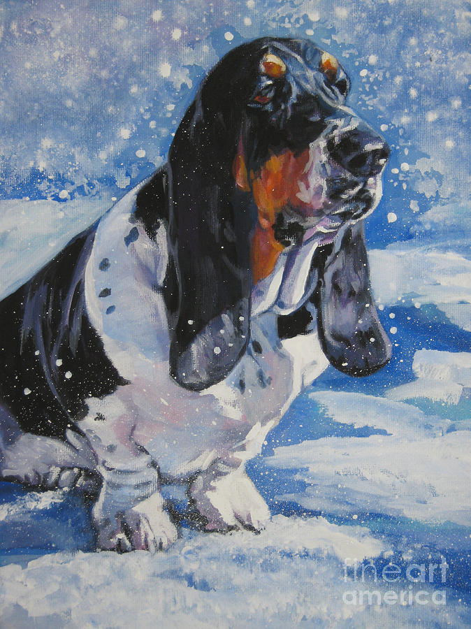Basset Hound in snow Painting by Lee Ann Shepard