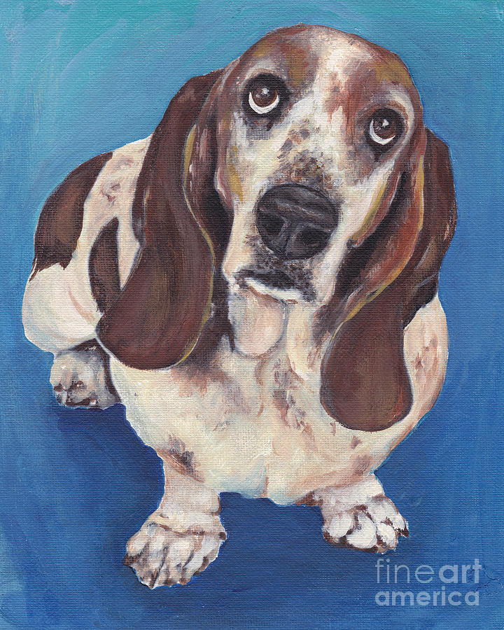 Basset Hound on Blue Painting by Robin Wiesneth