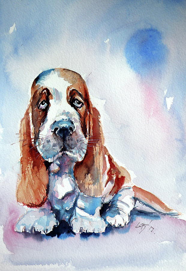 Basset hound puppy Painting by Kovacs Anna Brigitta
