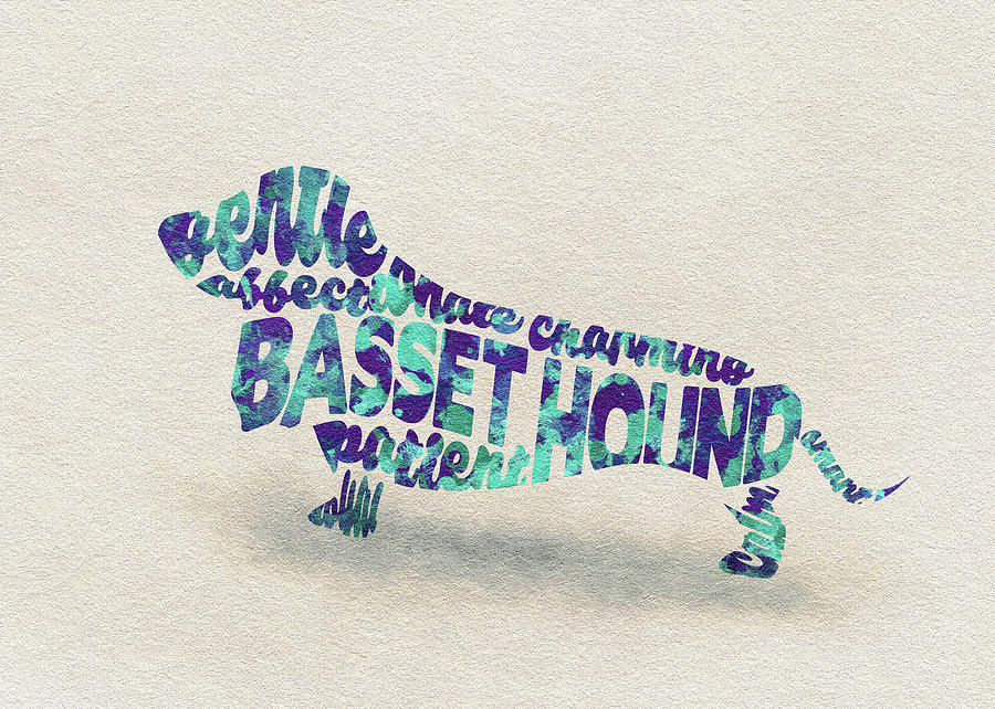 Basset Hound Watercolor Painting / Typographic Art Painting by Inspirowl Design