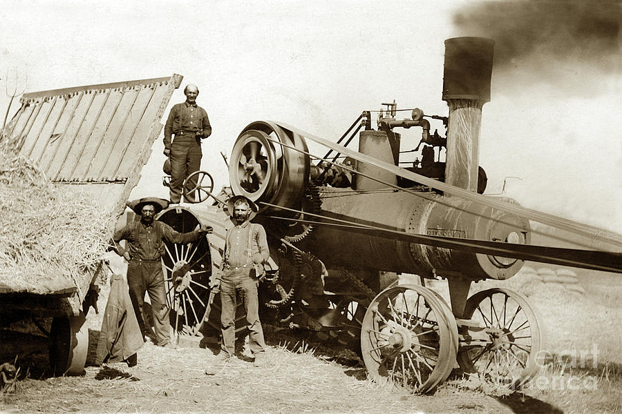 Farm Photograph - Bassett Lowke traction engines Threshing wheat circa 1920 by Monterey County Historical Society