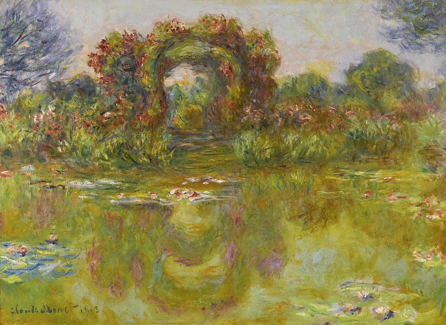 Bassin aux nympheas. Les rosiers Painting by Claude Monet
