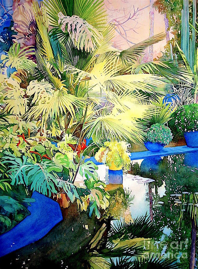 Bassin - Jardin Majorelle - Marrakech - Maroc Painting by Francoise Chauray