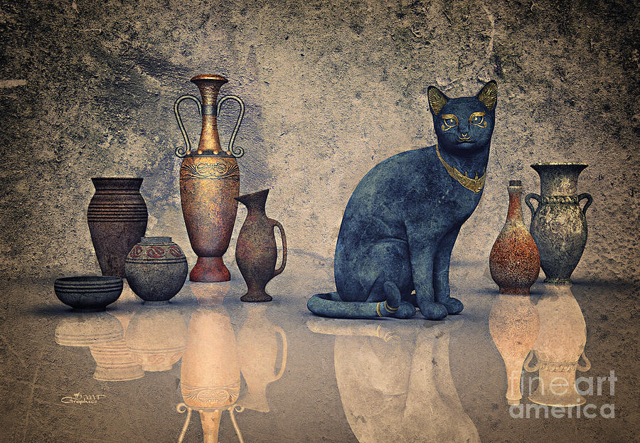 Bastet and Pottery Digital Art by Jutta Maria Pusl