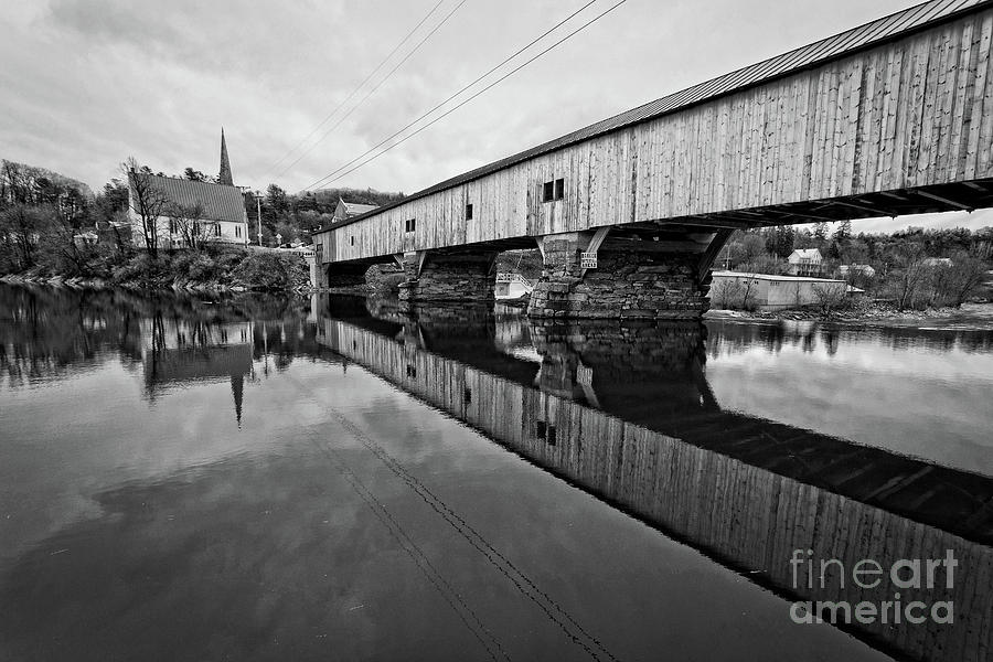 Bath Covered Bridge New Hampshire Black and White Photograph by Edward Fielding