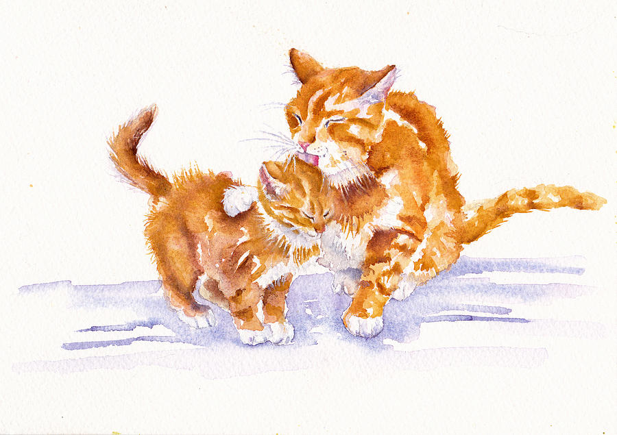 Cat Painting - Bath Time by Debra Hall