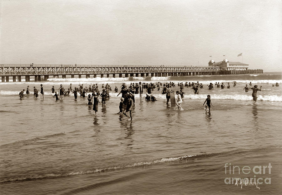 Long Beach Photograph - Bather at Long Beach Pier California Aug. 9 1906 by Monterey County Historical Society