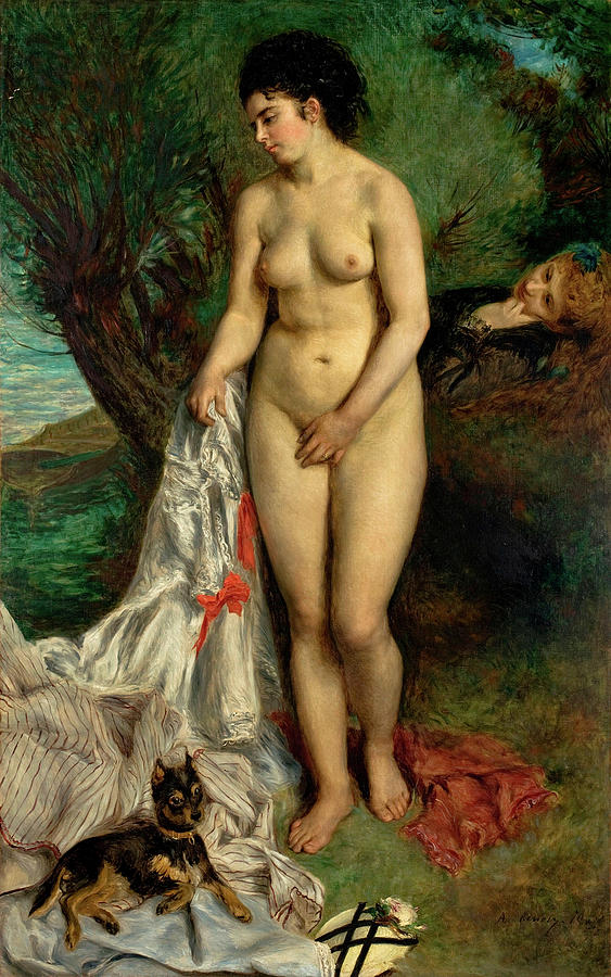 Bather with a Griffon Dog Painting by Pierre-Auguste Renoir