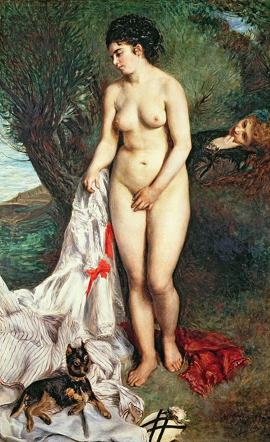 Pierre Auguste Renoir Painting - Bather with a Griffon dog by Pierrre Auguste Renoir