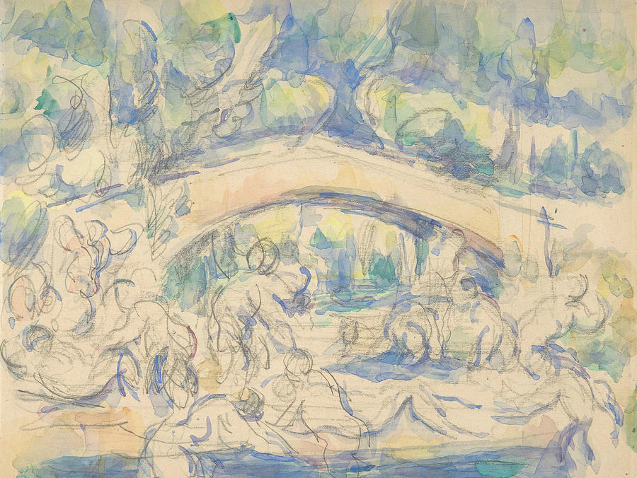 Bathers by a Bridge Drawing by Paul Cezanne