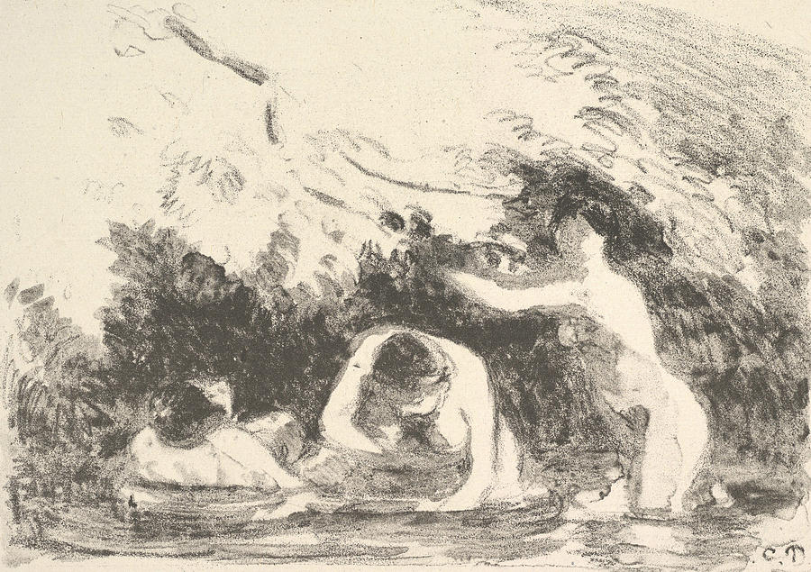 Bathers in the Shade of Wooded Banks Relief by Camille Pissarro