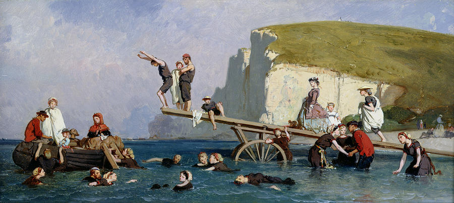 Summer Painting - Bathing at Etretat by Eugene Modeste Edmond Lepoittevin