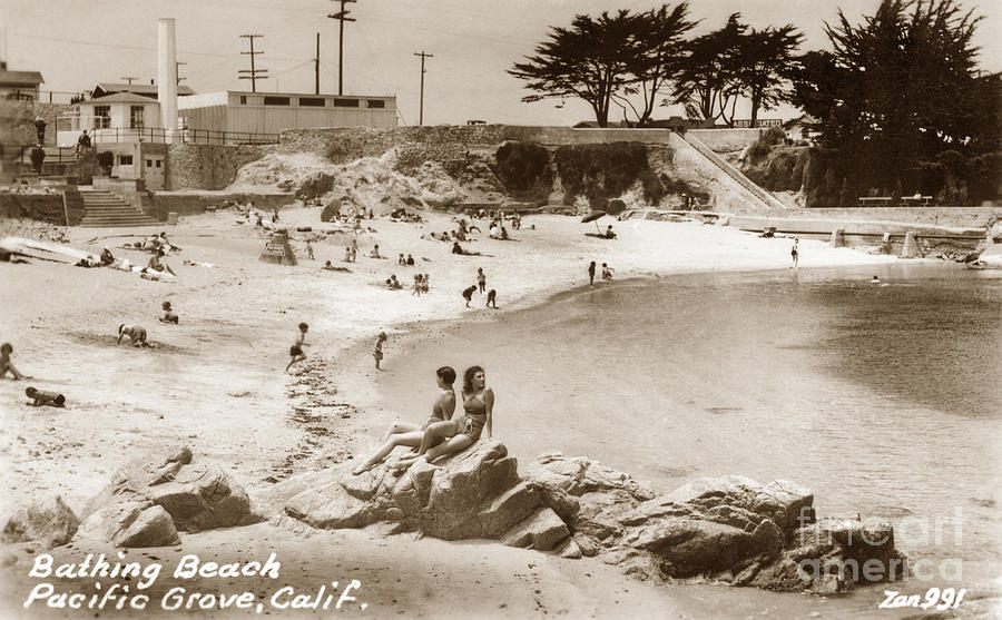 Beach Photograph - Bathing Beach Lovers Point Pacific Grove 1935 by Monterey County Historical Society